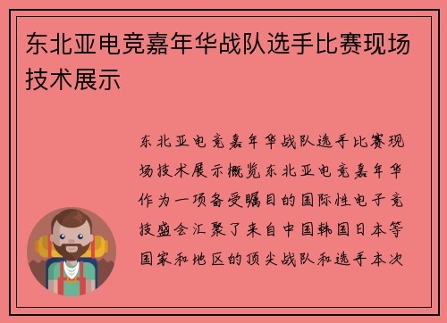东北亚电竞嘉年华战队选手比赛现场技术展示