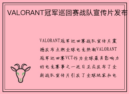 VALORANT冠军巡回赛战队宣传片发布
